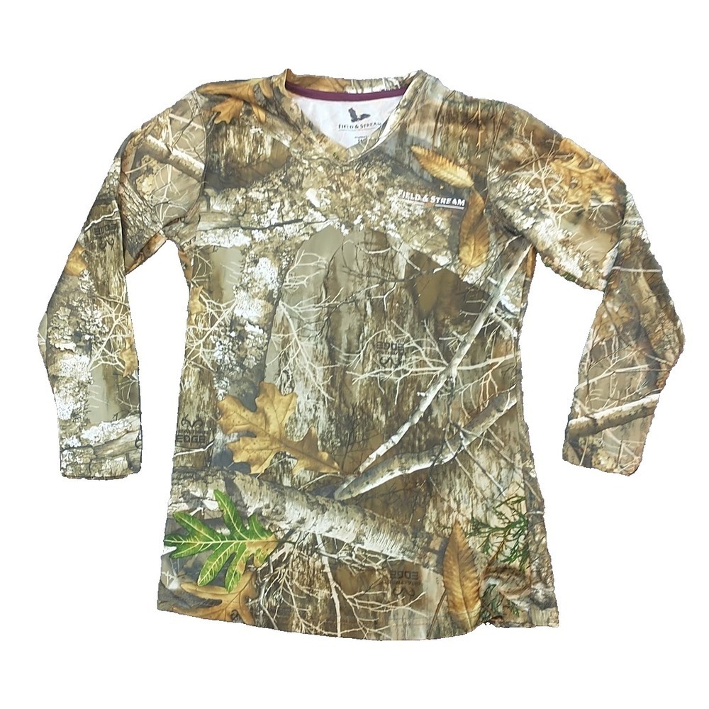 Field & Stream Realtree Edge Camo Long Sleeve Performance Shirt Mens SM V-Neck